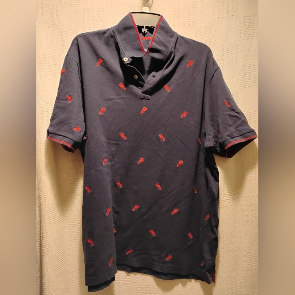 Cremieux 4th of July Lobster Embroidered patriot Navy Polo Shirt Size XL